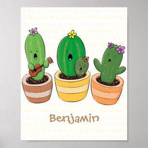 Póster El trío de cactus lindo canto ilustracion personal