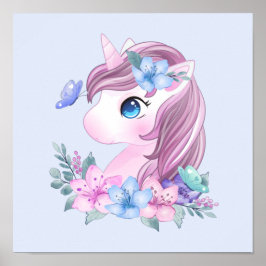 Póster El unicornio de bebé, lindo y mágico, con ojos gra