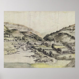 Póster El valle de Llangollen (w/c en el papel)