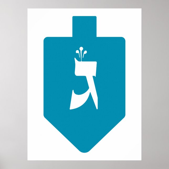 Póster El verde azulado Dreidel w. Letra hebrea gimmel (Frente)