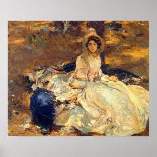 Póster El vestido rosado, por John Singer Sargent
