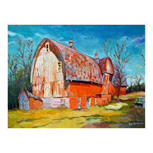 El viejo granero rojo en la pradera del viento