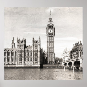 Póster El viejo Londres, blanco y negro.