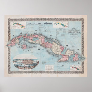 Póster El viejo mapa de Cuba (1868) del viejo Atlas de la