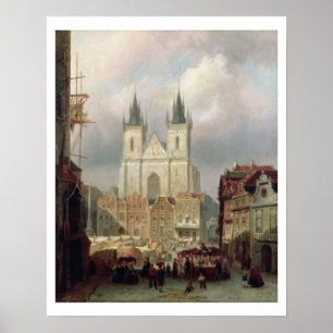 Póster El viejo mercado en Praga, 1881 (aceite en canva