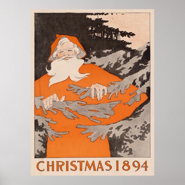 Póster El viejo Papá Noel en un Ilustracion forestal (Frente)