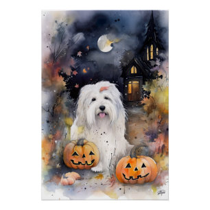 Póster El viejo perro pastor inglés de Halloween con cala