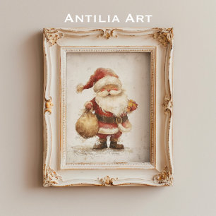 Póster El viejo Santa Claus con Navidades de bolsitas de