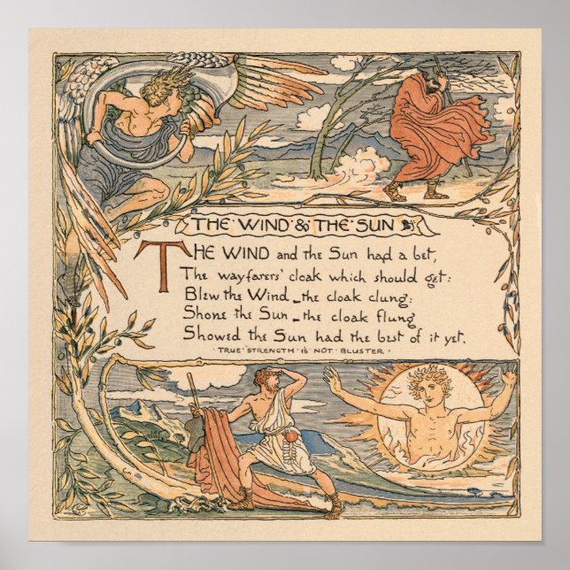 Póster El viejo Walter Crane: El viento y el sol pequeño (Frente)