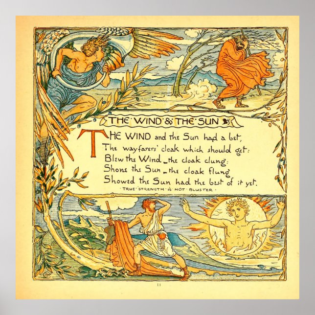 Póster El viento y el sol Walter Crane de 1887 (Frente)