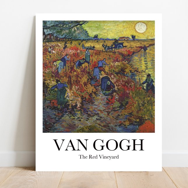 Póster El viñedo rojo de Vincent van Gogh (Van Gogh's vibrant "The Red Vineyard" poster. Lush red rows & swirling sky in iconic brushstrokes)