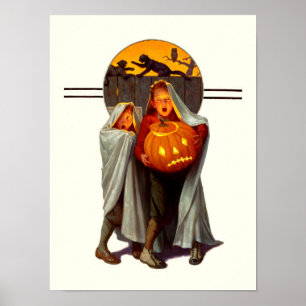 Póster El vintage Halloween asustado embroma el poster