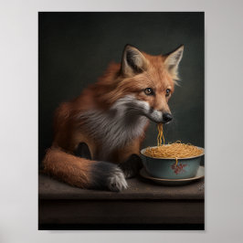 Póster El zorro rojo comiendo un tazón de Spaghetti