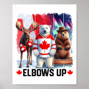 Póster Elbows up Canada Flag Hockey Funny Beaver Boaver M