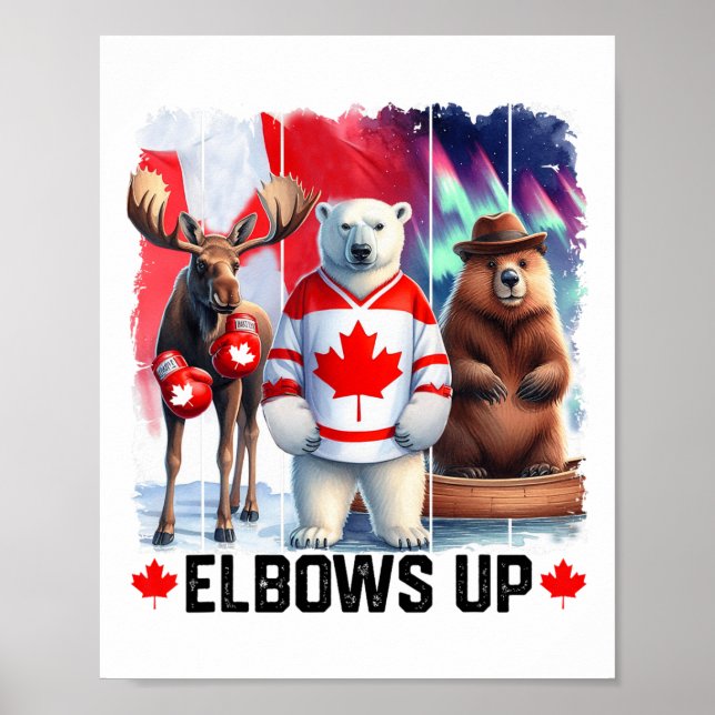 Póster Elbows up Canada Flag Hockey Funny Beaver Boaver M (Frente)