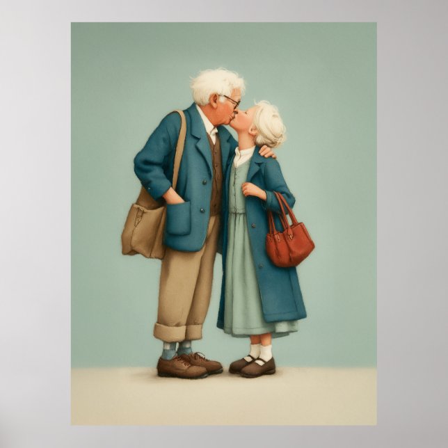 Póster Elderly Couple Sharing Tender Kiss (Frente)