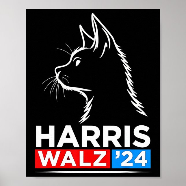 Póster Elecciones 2024 de Kamala Harris Waltz, un gato gr (Frente)