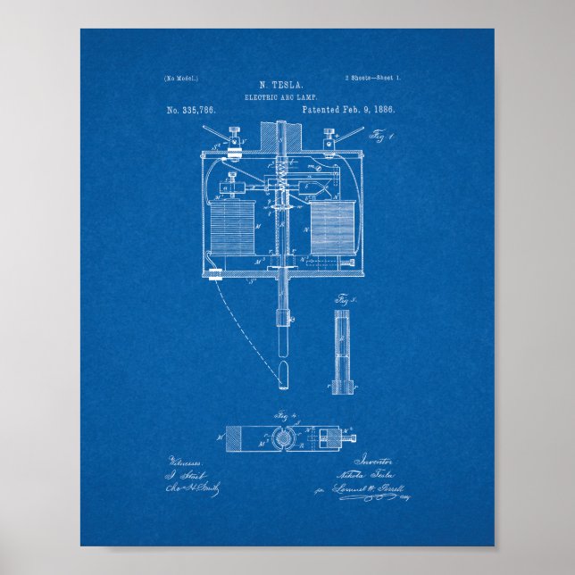 Póster Electric Arc Lamp Patent - Blueprint (Frente)
