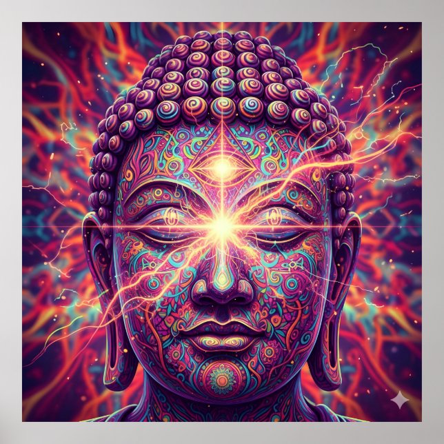 Póster Electric Chakra Buddha - Psychedelic Enlightenment (Frente)