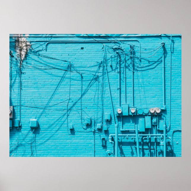 PÓSTER ELECTRIC METER ON BLUE BRICK WALL (Frente)