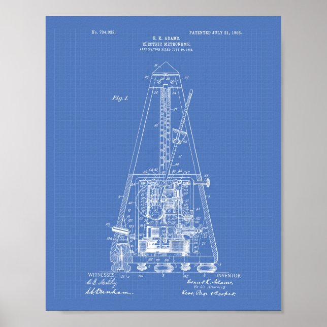 Póster Electric Metronome 1903 Patent Art Blueprint (Frente)