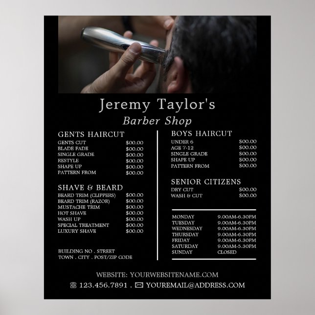 Póster Electric Shave, Men's Barbers Price List (Frente)
