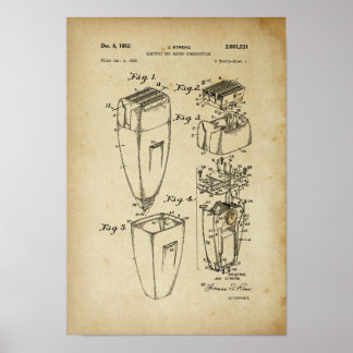 Póster Electric Shaver Patent Poster Barber Shop Decor