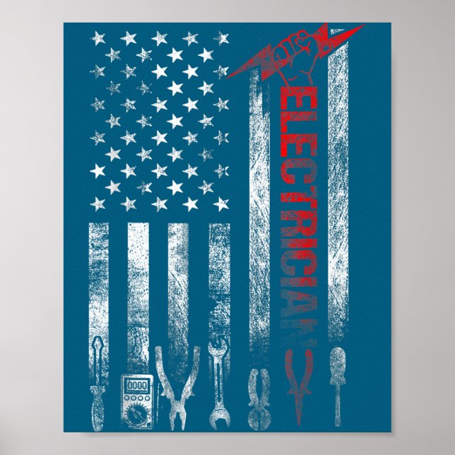 Póster Electrician American Flag Funny Electricians Tools (Frente)