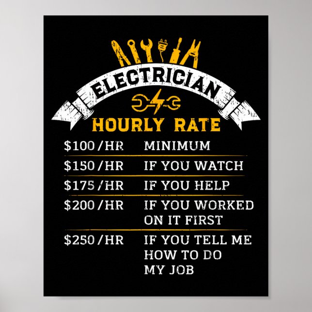 Póster Electrician Hourly Rate For Handyman Humor Labor R (Frente)