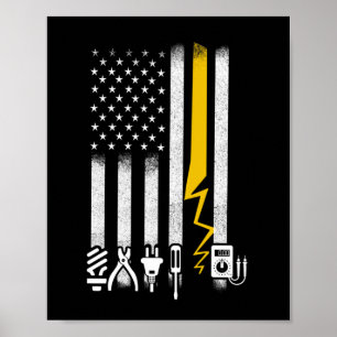 Póster Electrician US Flag Tools for Electricians