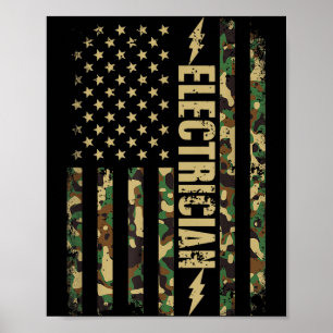 Póster electricista patriótico camuflaje bandera american