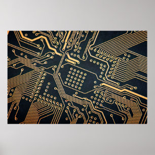 Póster Electronic components, computer card close-up, dig