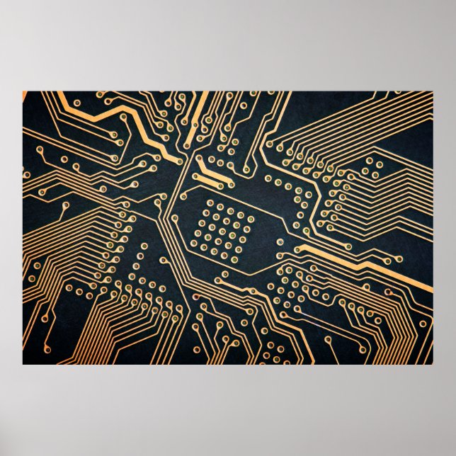 Póster Electronic components, computer card close-up, dig (Frente)