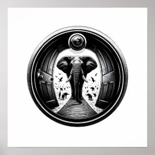 Póster Elefante a través de la puerta de Peephole   Fishe