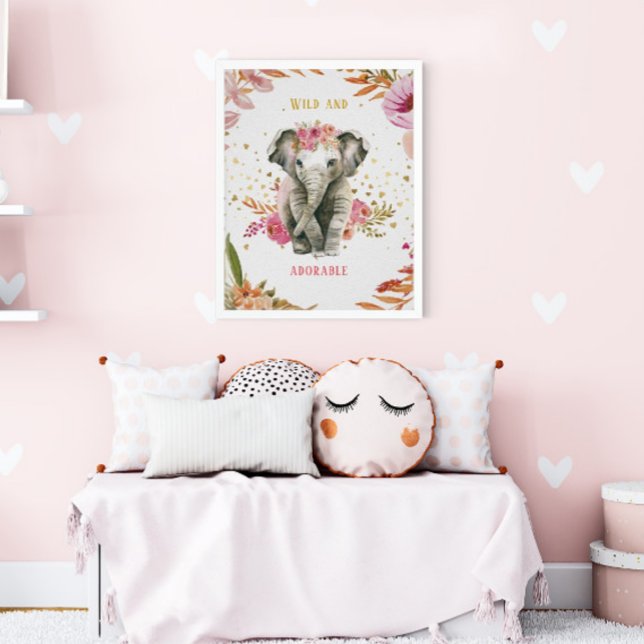Póster Elefante Acuarela Flores Rosadas Habitación Niña (Subido por el creador)