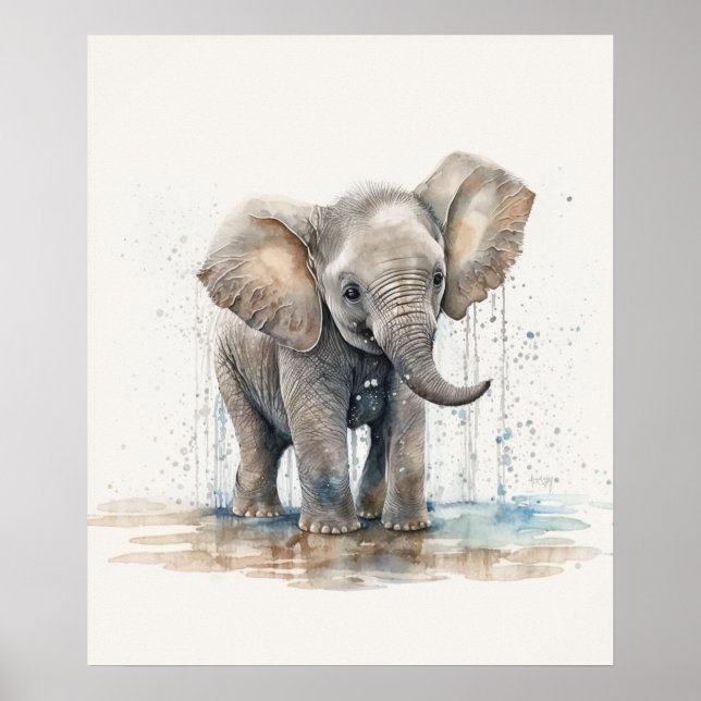 Póster Elefante acuático bebé Nursera Selva Safari (Frente)