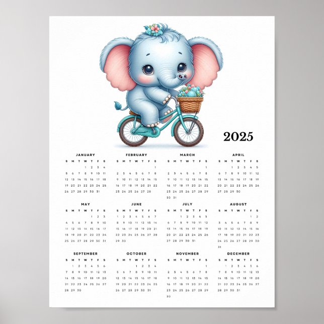 Póster Elefante Adorable en un calendario de pared de la  (Frente)