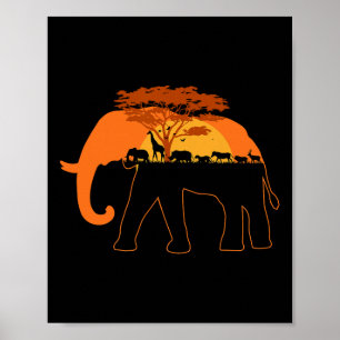 Póster Elefante África Animales Árboles Día de la Tierra