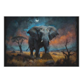 Póster Elefante africano al atardecer