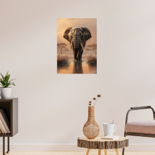 Póster Elefante africano al atardecer - Ilustracion de vi