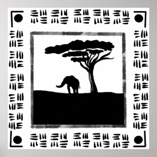 Póster Elefante africano blanco y negro