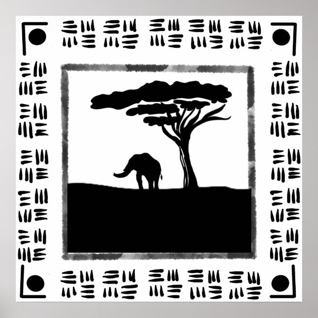 Póster Elefante africano blanco y negro (Frente)