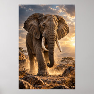 Póster Elefante Africano en la Sabana de la Fauna en Pues