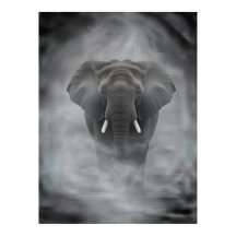 Elefante africano en niebla brumosa serena impasto