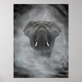Póster Elefante africano en niebla brumosa serena impasto