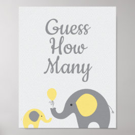 Póster Elefante amarillo Baby Shower adivina cuántos Rótu