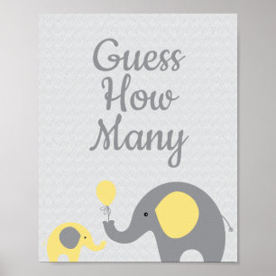 Póster Elefante amarillo Baby Shower adivina cuántos Rótu