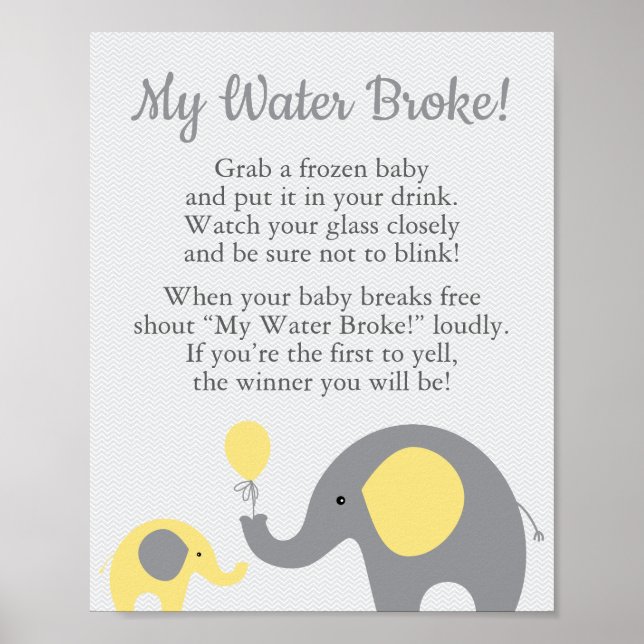 Póster Elefante amarillo Baby Shower Mi Rótulo de rotura  (Frente)