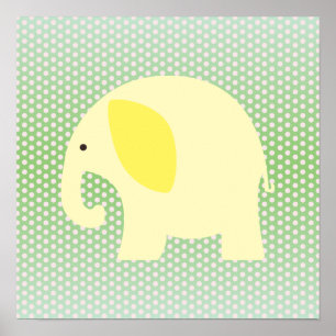 Póster Elefante amarillo en verde menta