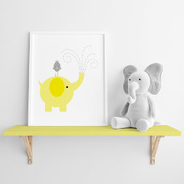 Póster Elefante amarillo y gris y guarnición de aves